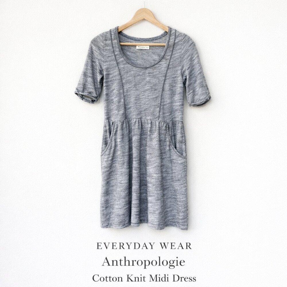 Anthropologie Saturday Sunday Gray Cotton Knit Midi Dress Size S